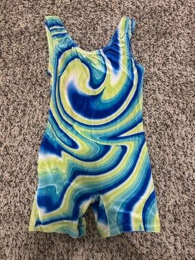 Tumble Wear - Swirl Print Blue & Lime Stretchy Leotard Romper